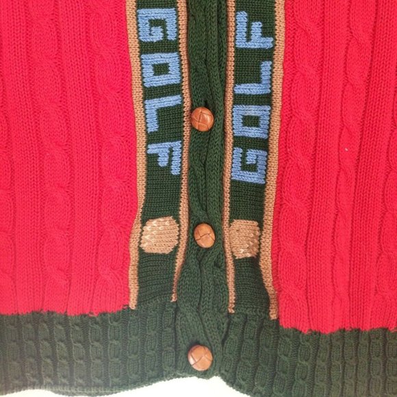 VTG Traditional Trading Co Women's Sz L Cotton Hand Knitted Golf Vest Red Green - Picture 4 of 7